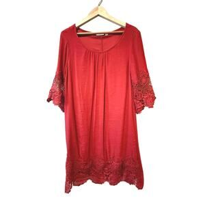 New York & Company‎ Women’s Dark Orange Midi Shift Dress With Crochet Size L